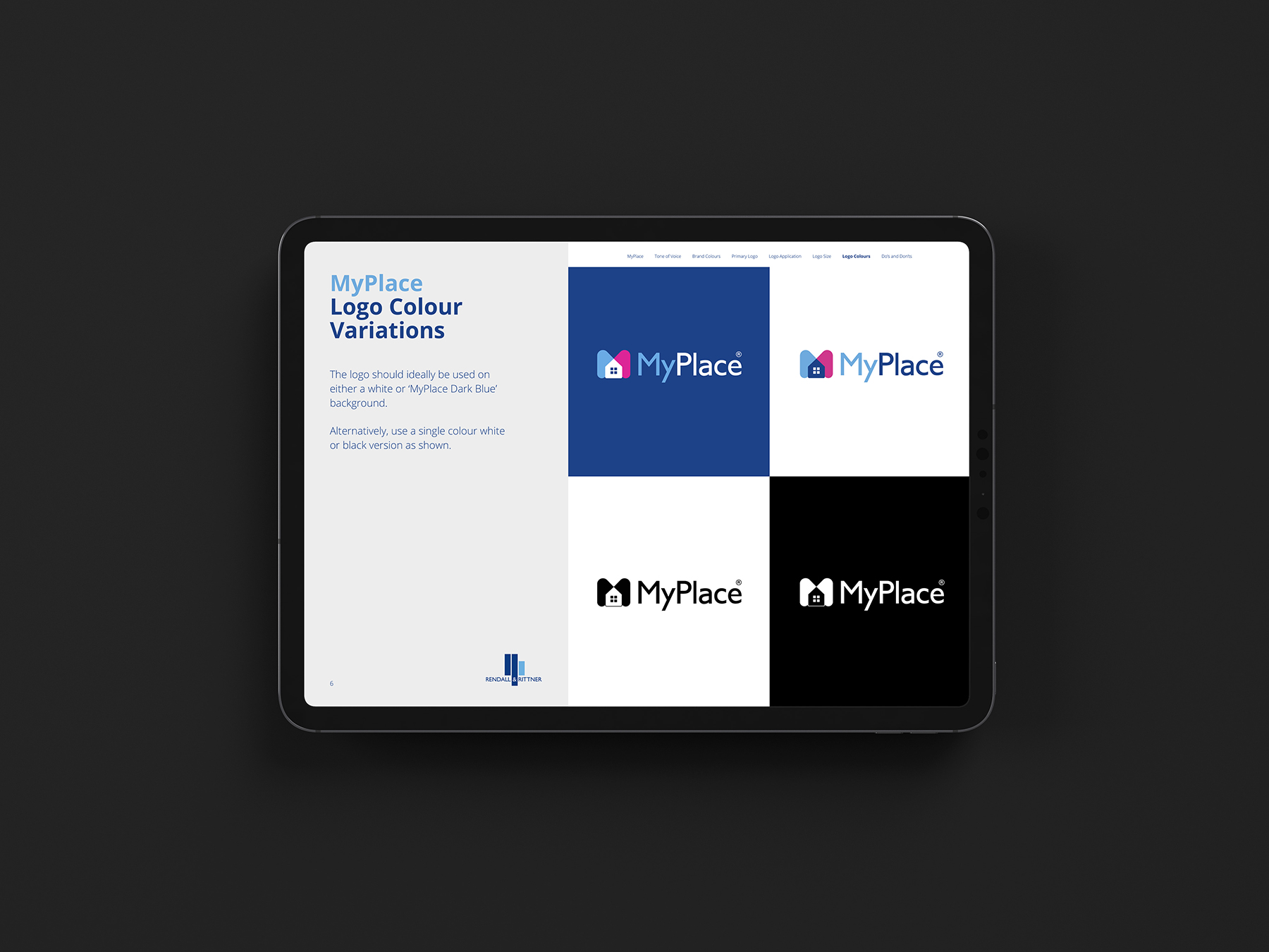 MyPlace brand guidelines design for Rendall and Rittner